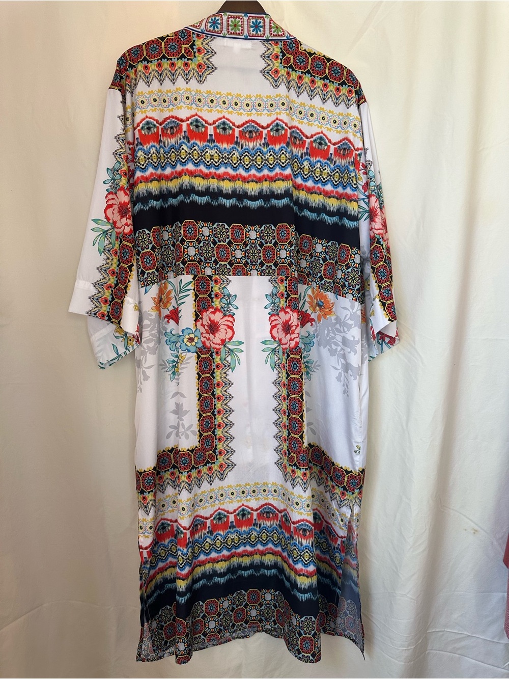White Floral Printed Maxi Kimono Dress